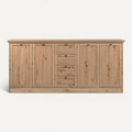 Technische titel in het Nederlands: **Modern houten dressoir met 4 deuren en 3 lades**