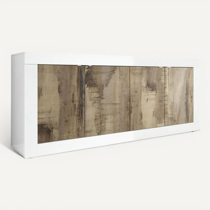 **Moderne wandkast met houtlook en witte afwerking**