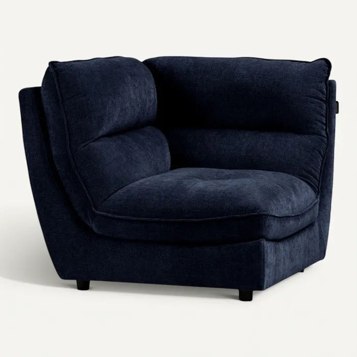 **Moderne hoekbank in donkerblauw fluweel**